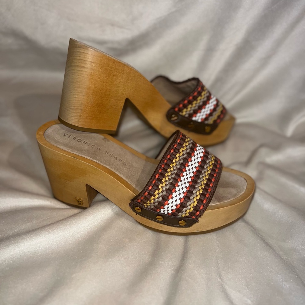 Veronica Beard Brown and Red Woven Mules
